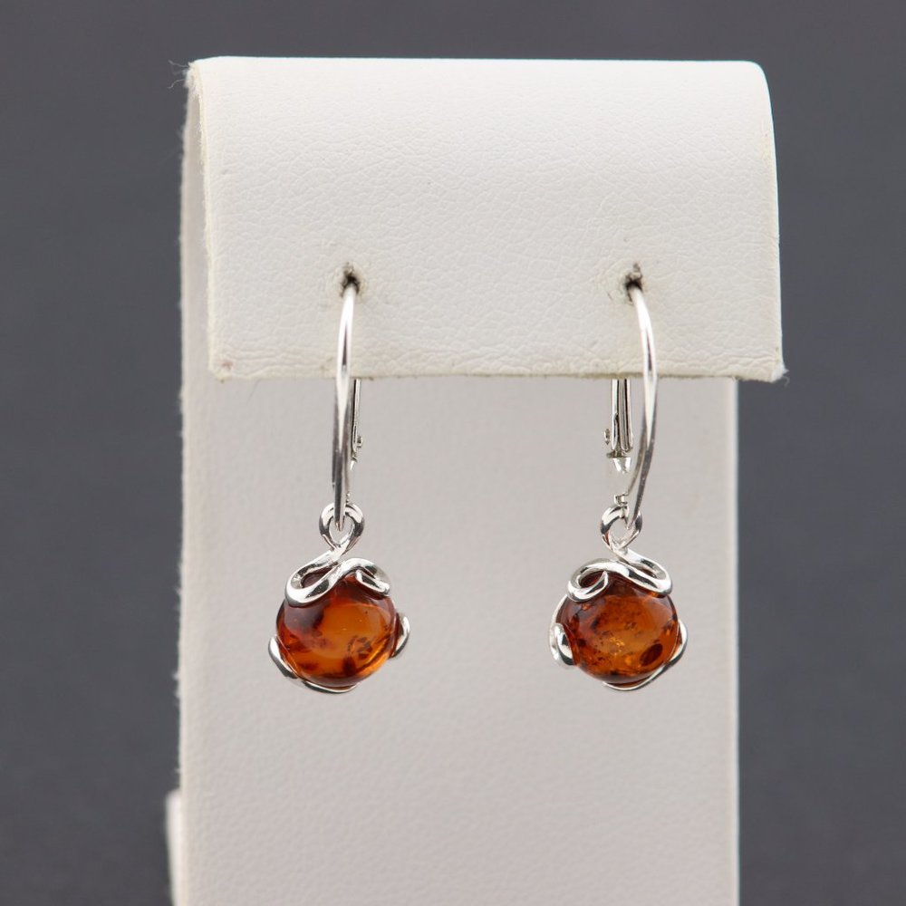 Sterling silver earrings with natural Baltic amber, amber drop earrings - Picture 6 of 14